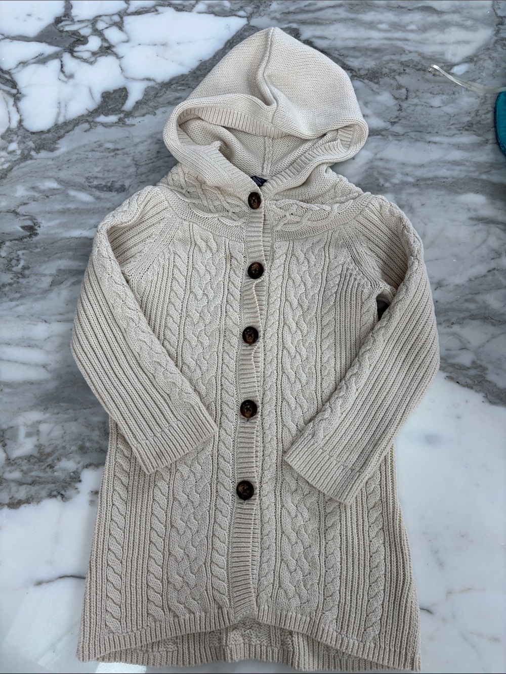 Cream Cable Knit Hooded Cardigan with Buttons
